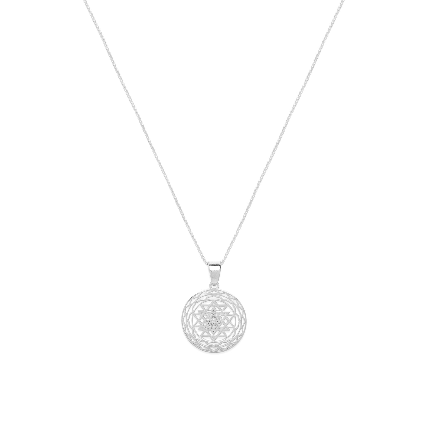 Sri Yantra Supreme Manifestor Necklace, White Rhodium