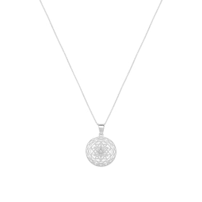 Sri Yantra Supreme Manifestor Necklace, White Rhodium