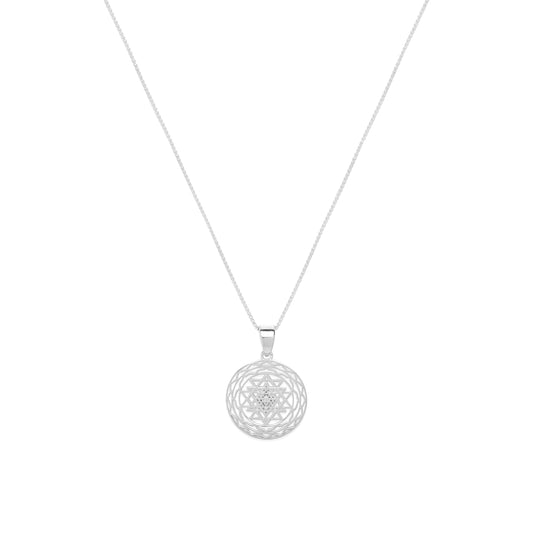 Sri Yantra Supreme Manifestor Necklace, White Rhodium