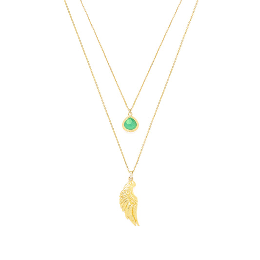 Archangel Raphael Angel of Healing Necklace, Green Agate, 18k Gold