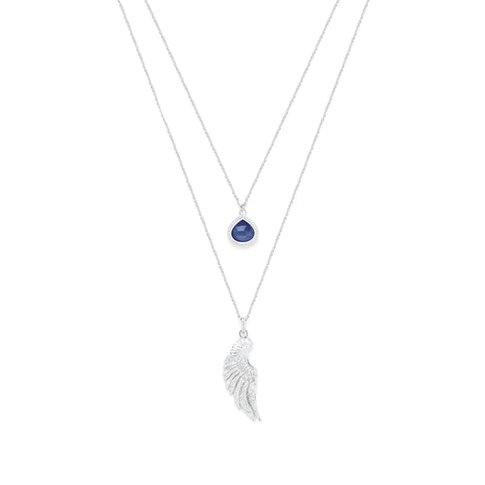 Archangel Michael Angel of Protection Necklace, Lapis Lazuli, White Rhodium