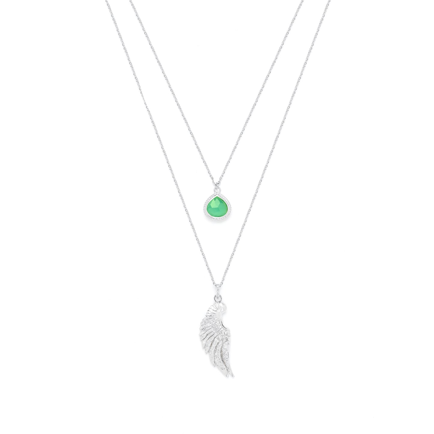 Archangel Raphael Angel of Healing Necklace, Green Agate, White Rhodium