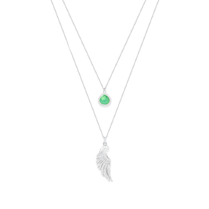 Archangel Raphael Angel of Healing Necklace, Green Agate, White Rhodium