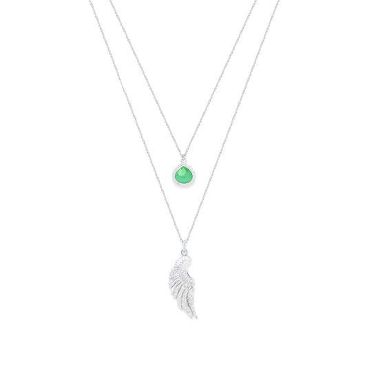 Archangel Raphael Angel of Healing Necklace, Green Agate, White Rhodium