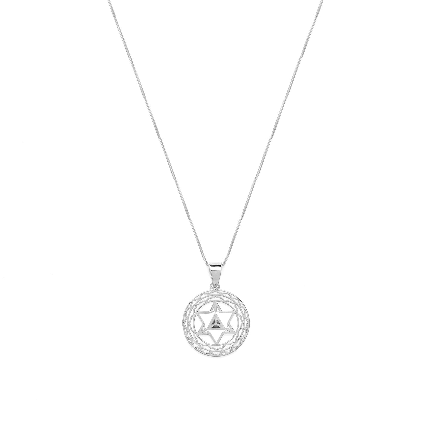 Merkaba Star, Spiritual Ascension Necklace, White Rhodium with White Enamel