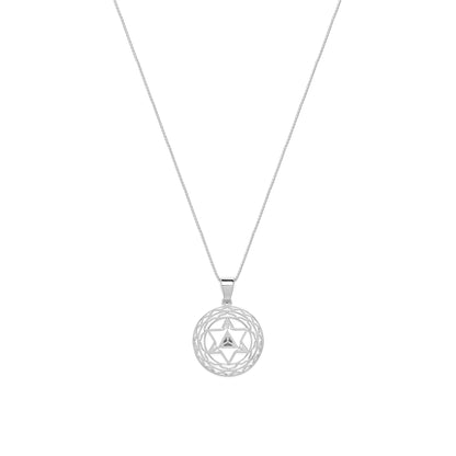 Merkaba Star, Spiritual Ascension Necklace, White Rhodium with White Enamel