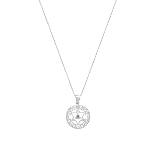 Merkaba Star, Spiritual Ascension Necklace, White Rhodium with White Enamel