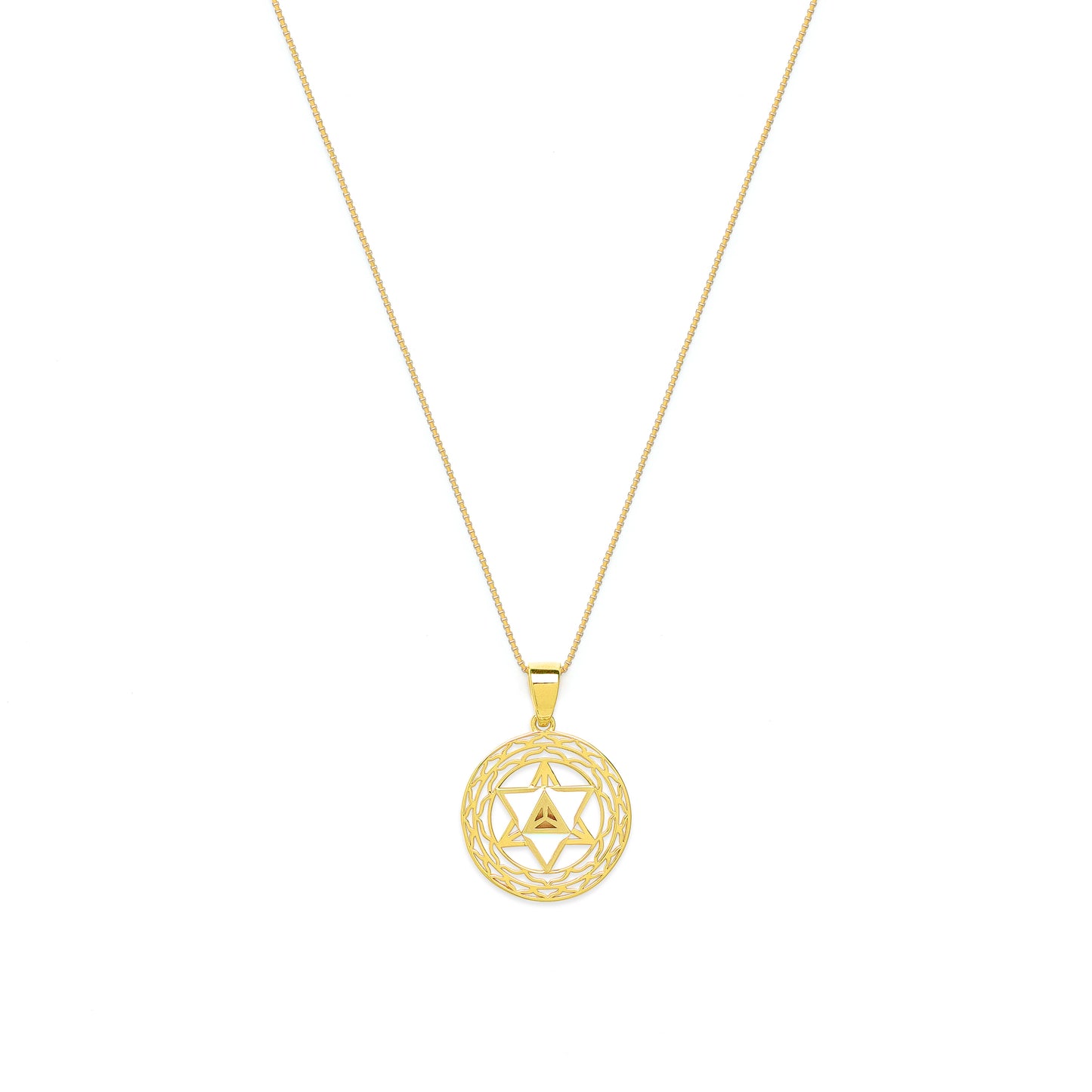 Merkaba Star, Spiritual Ascension Necklace, 18k Gold with White Enamel