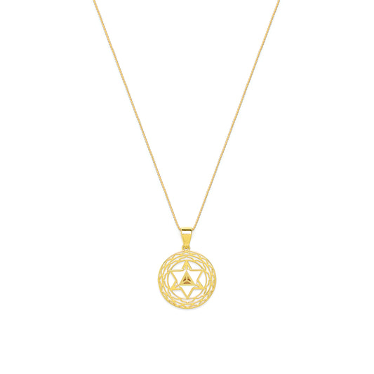 Merkaba Star, Spiritual Ascension Necklace, 18k Gold with White Enamel