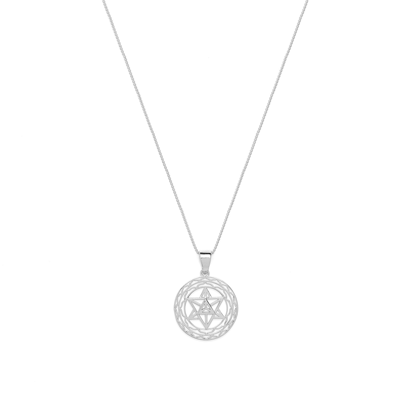 Merkaba Star, Light Body Activation Necklace, White Rhodium