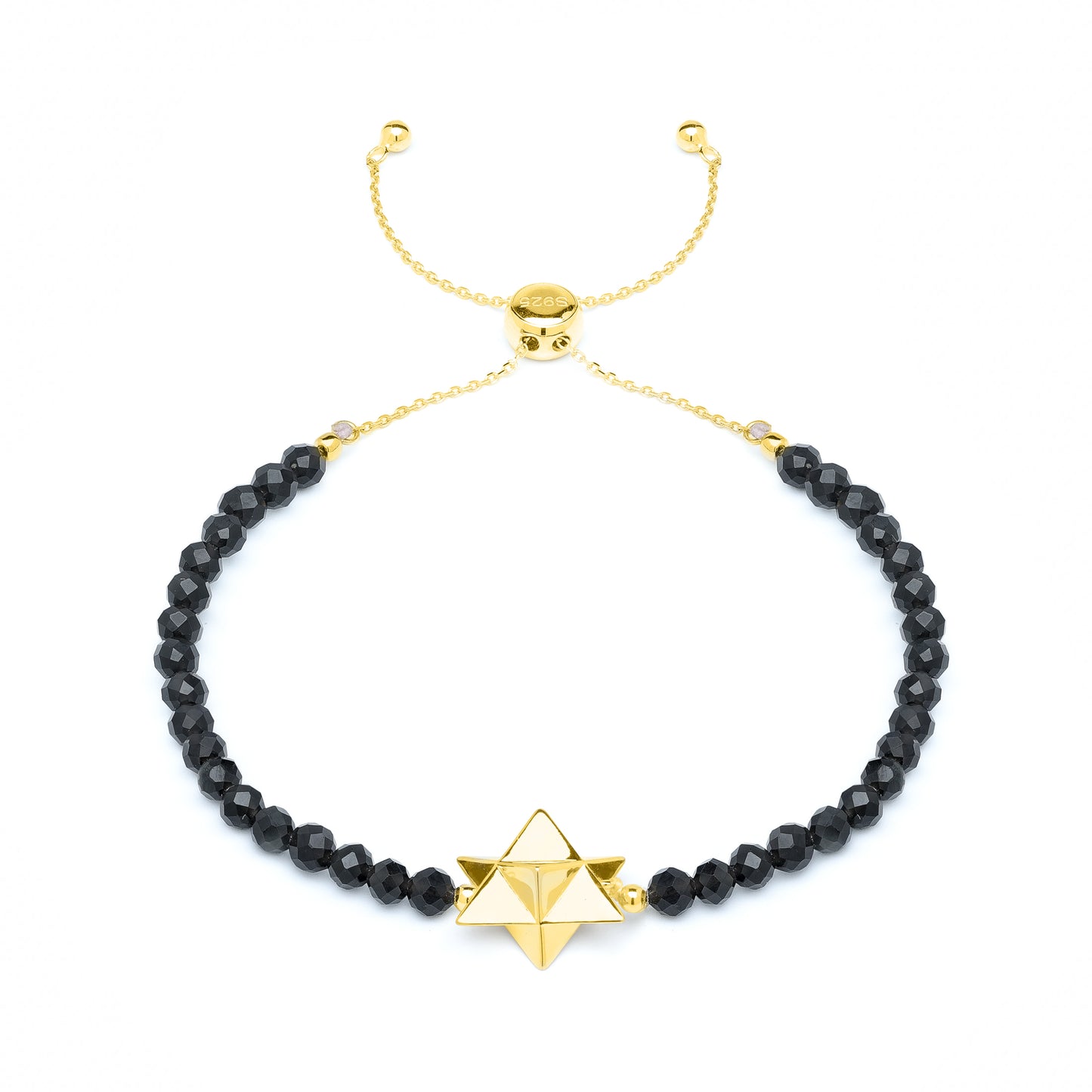 Merkaba Star, Energy Protection and Grounding Bracelet, Obsidian, 18k Gold