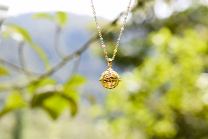 Aromatherapy Diffuser Locket, Multi-Colored Enamel Beaded Chain, 18k Gold