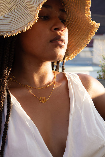 Flower of Life Choker/Y-Style Lariat, Reversible Necklace 18K Gold