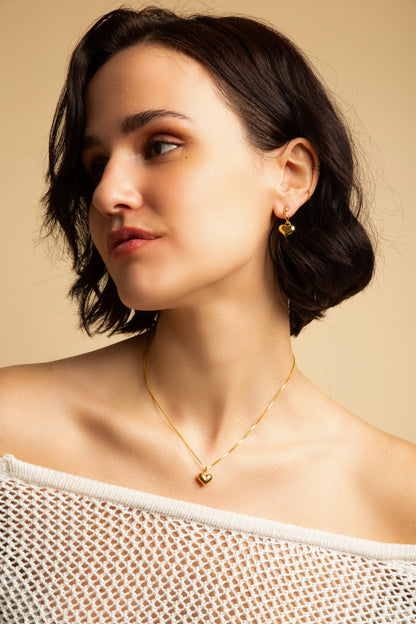 Small Puffy Heart Necklace, 18k Gold Over Sterling Silver