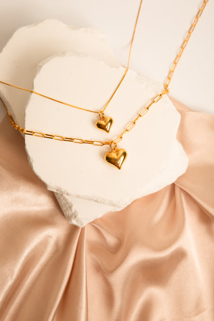 Small Puffy Heart Necklace, 18k Gold Over Sterling Silver