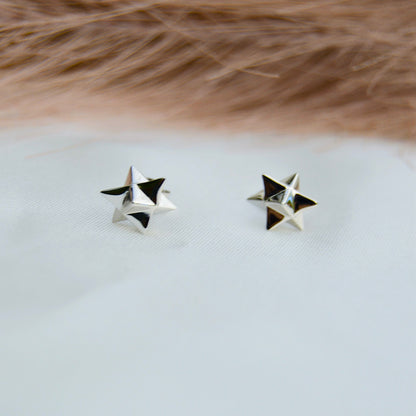 Merkaba Star, Light Body Activation Stud Earrings, White Rhodium