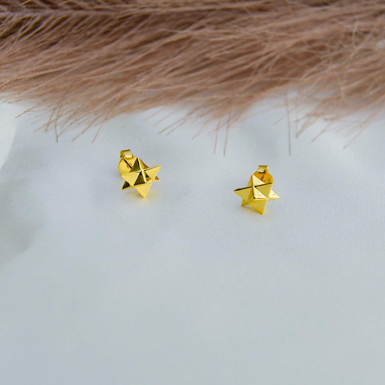 Merkaba Star, Light Body Activation Stud Earrings, 18k Gold