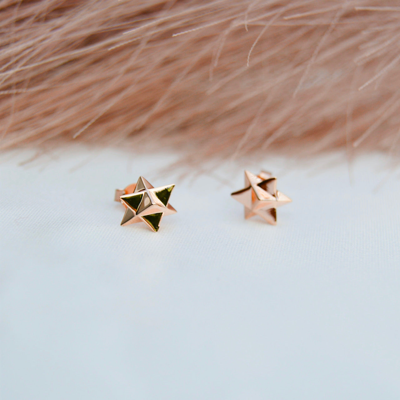 Merkaba Star, Light Body Activation Stud Earrings, Rose Gold