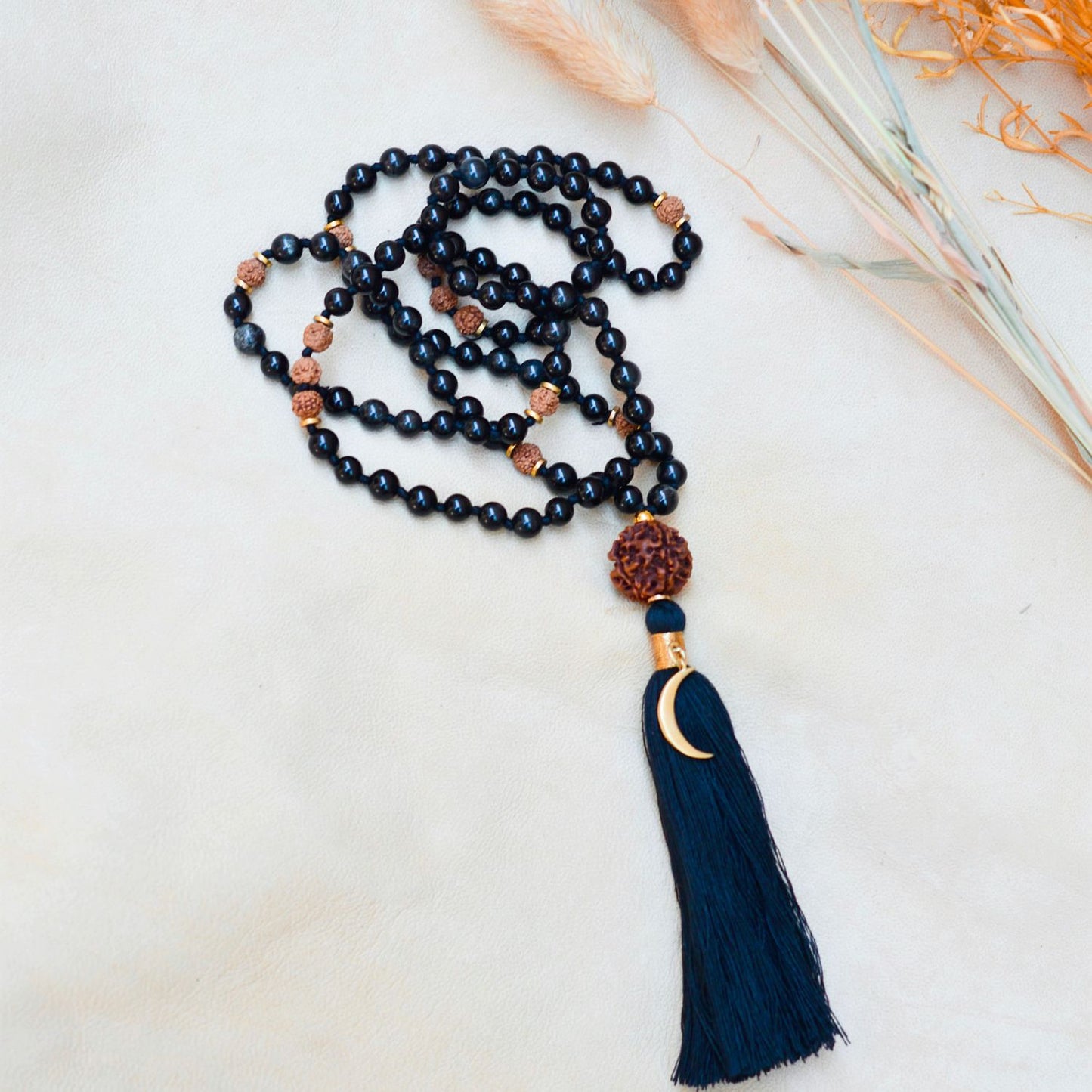 Emotional Stability & Protection Black Tourmaline Mala, Rishikesh Charity Collection