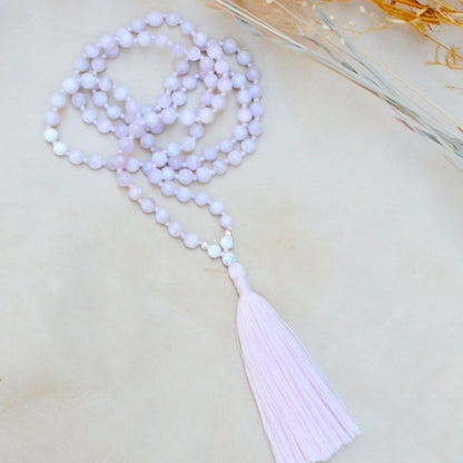 Love & Devotion Kunzite & Howlite Mala, Rishikesh Charity Collection