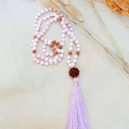 Higher Realms Pink Opal and Rudraksha Mala, Rishikesh Charity Collection