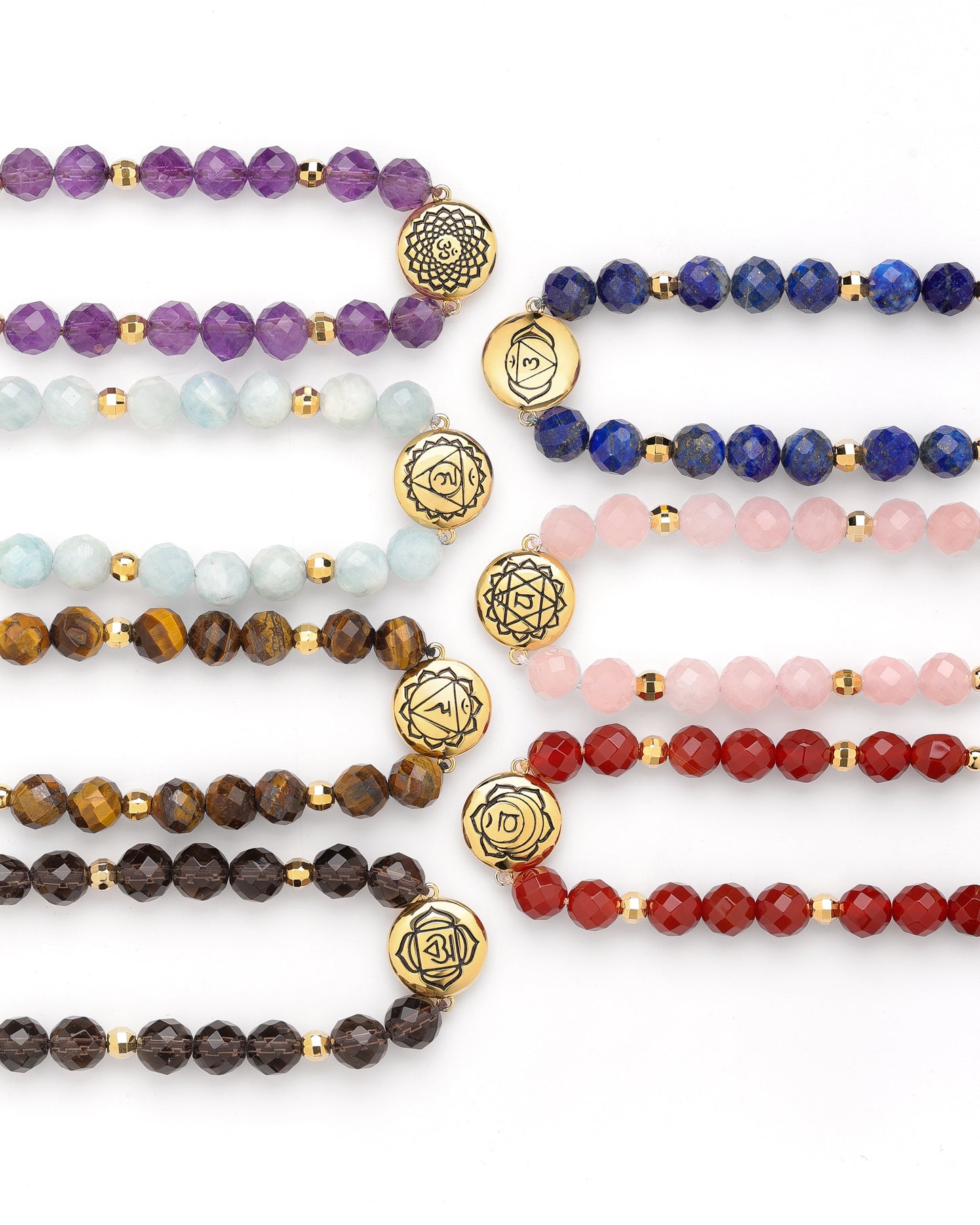 Chakra Healing & Alignment Gemstone Adjustable Bracelets, Set of 7, 18k Gold, All Gender