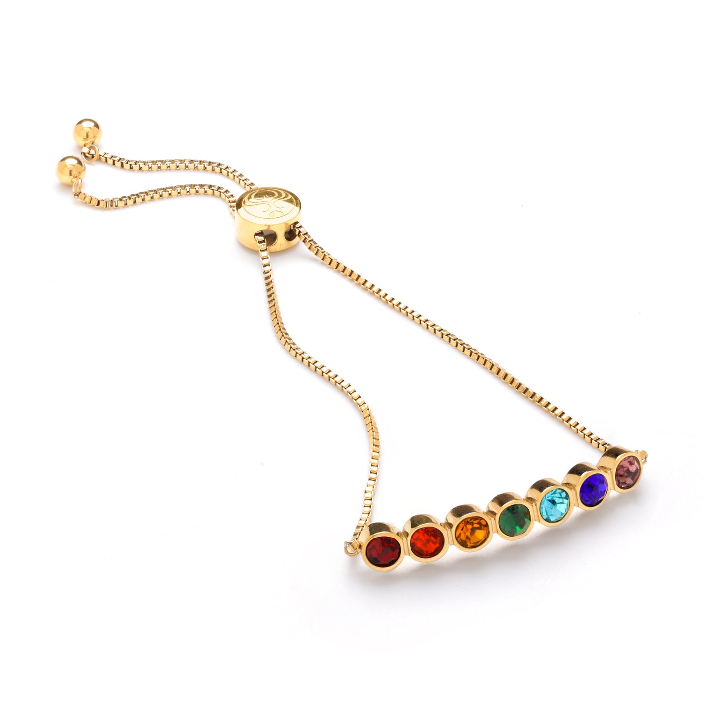 Seven Chakras Healing Stone Adjustable Bracelet, 18k Gold finished Stainless Steel