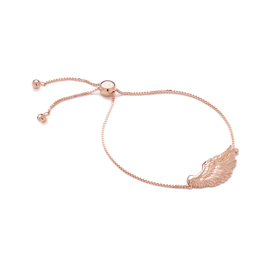 Angel Wing Bolo Friendship Bracelet Rose Gold Vermeil