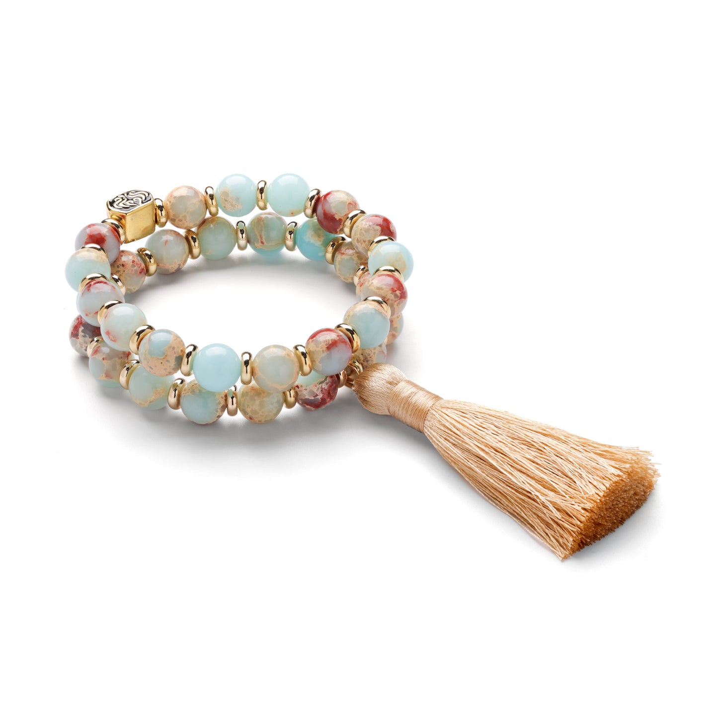 Blue Snake Skin Jasper Transformation and Growth Wrist Mala Tassel Bracelet