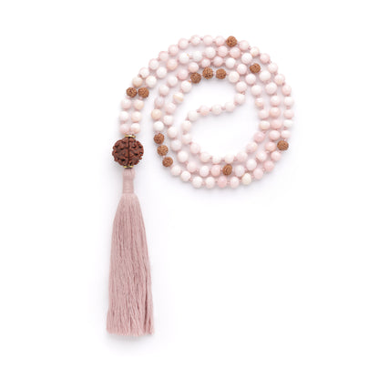 Higher Realms Pink Opal and Rudraksha Mala, Rishikesh Charity Collection