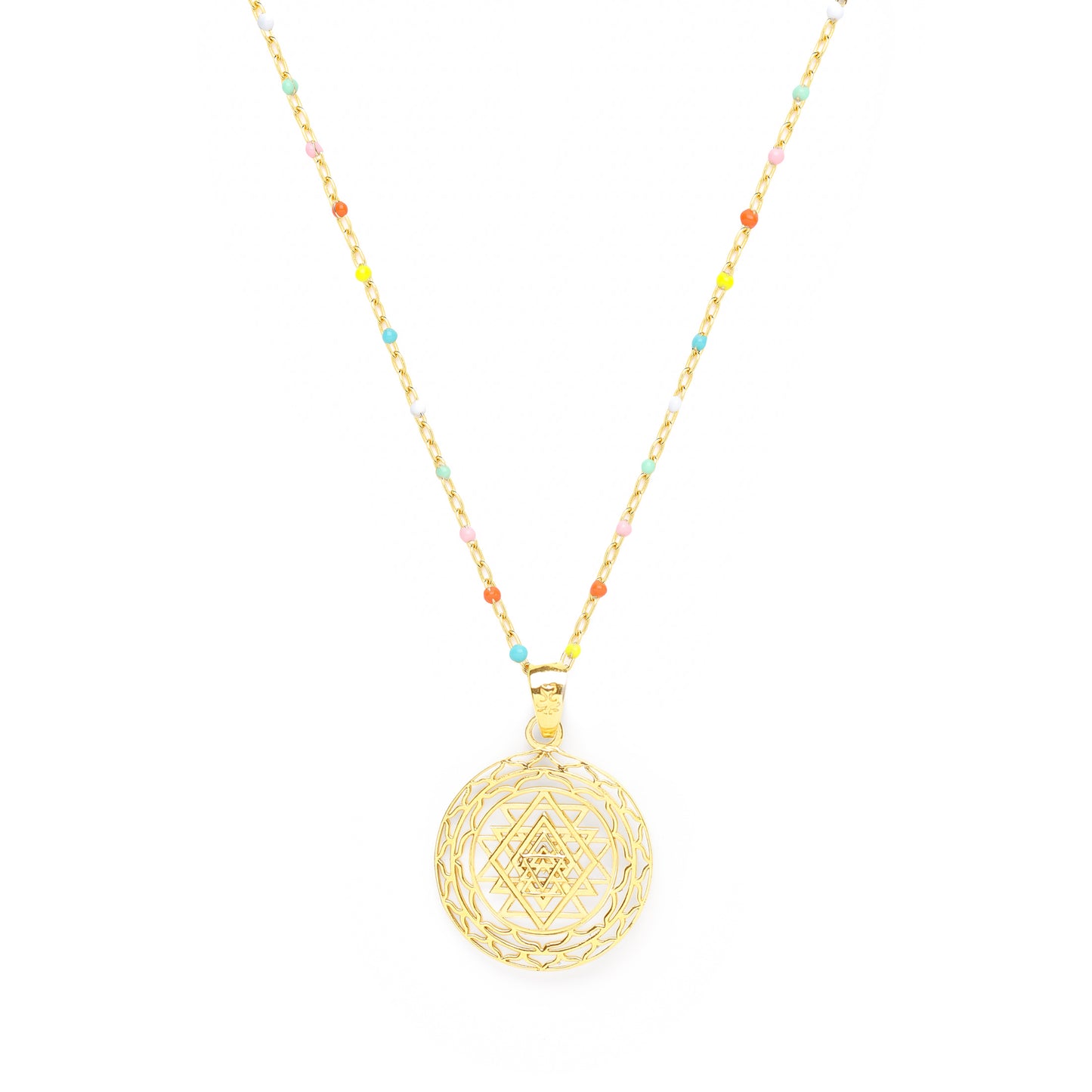 Sri Yantra Supreme Manifestor Multi-Colored Beaded Necklace