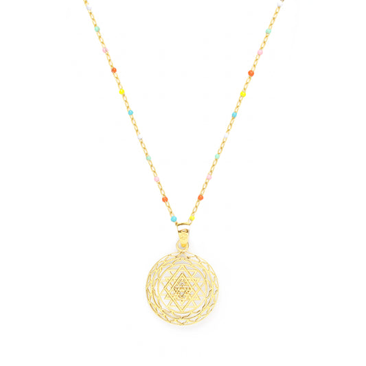 Sri Yantra Supreme Manifestor Multi-Colored Beaded Necklace