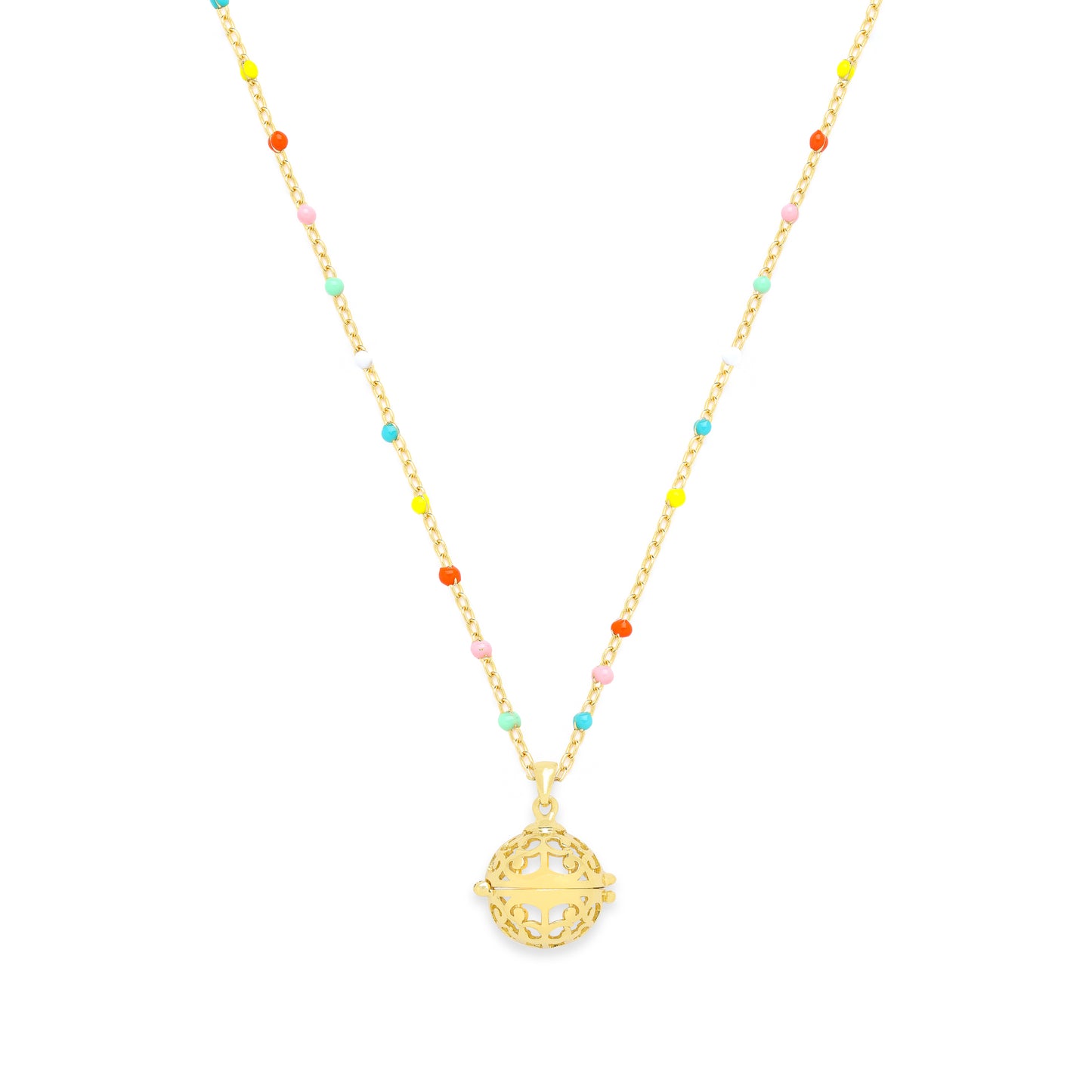 Aromatherapy Diffuser Locket, Multi-Colored Enamel Beaded Chain, 18k Gold