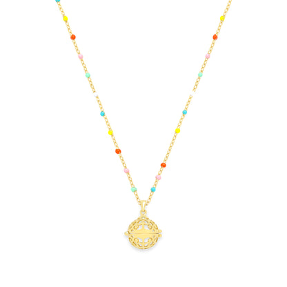 Aromatherapy Diffuser Locket, Multi-Colored Enamel Beaded Chain, 18k Gold