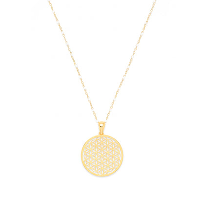 Peaceful Heart Flower of Life Necklace, White Enamel, 18K Gold