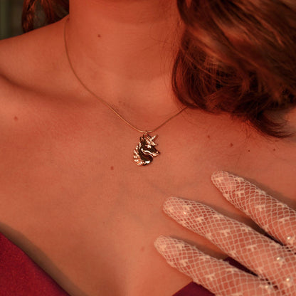 Mystical Unicorn Necklace, White Rhodium with Zirconia Diamond