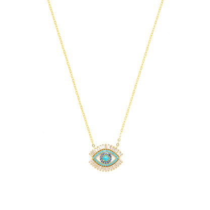 Evil Eye Necklace, 18k Gold Vermeil with Turquoise and Zirconia Baguette Diamonds *Seen on Alessandra Ambrosio