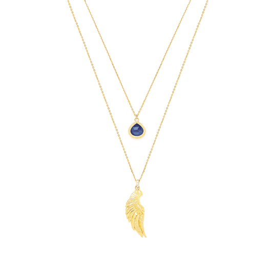 Archangel Michael Angel of Protection Necklace, Lapis Lazuli, 18K Gold