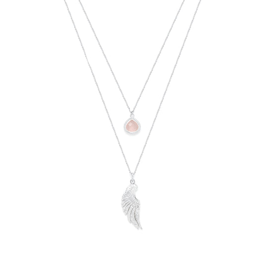 ARCHANGEL CHAMUEL Angel Of Love Necklace, Rose Quartz, White Rhodium