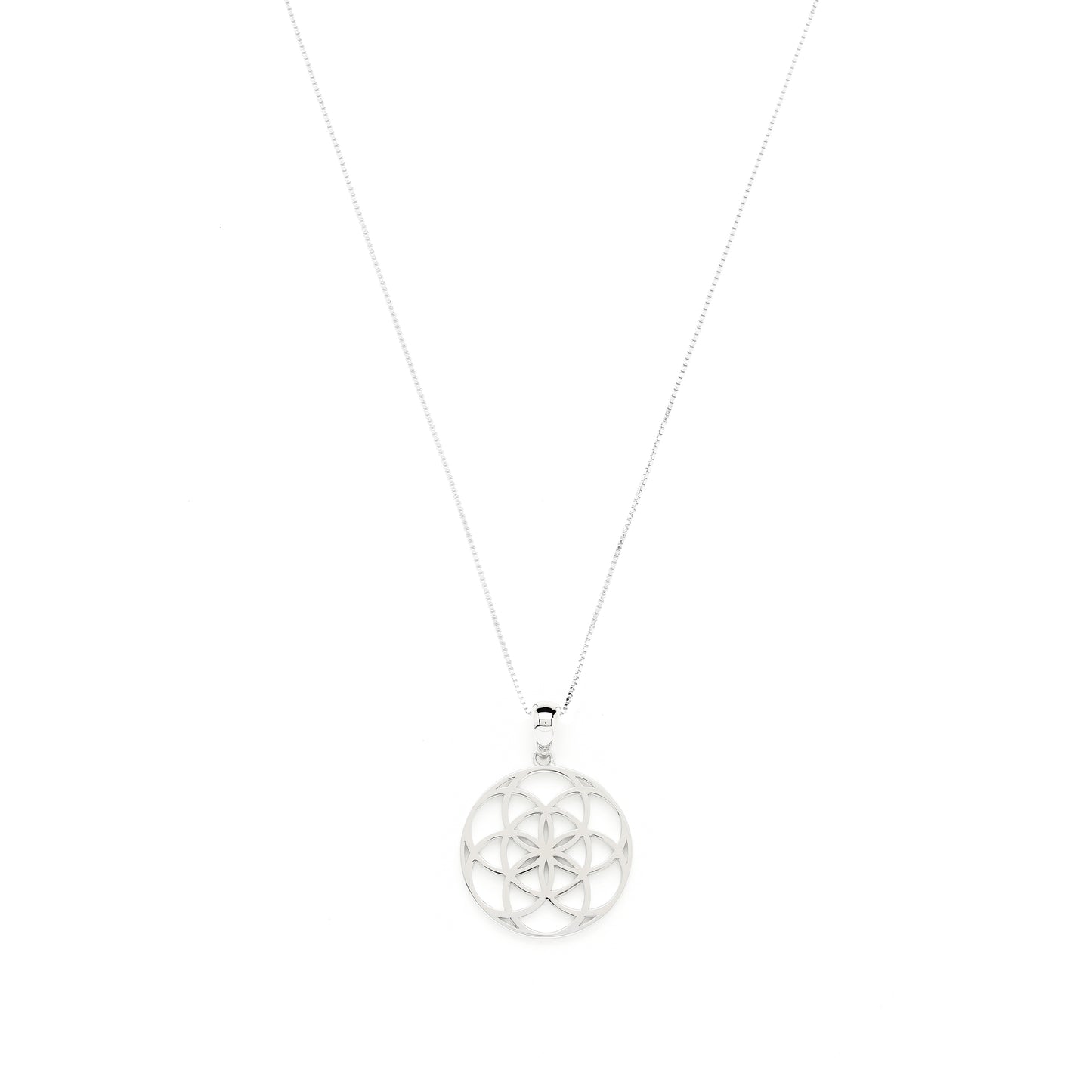 Seed of Life Abundance Necklace Sterling Silver, White Rhodium