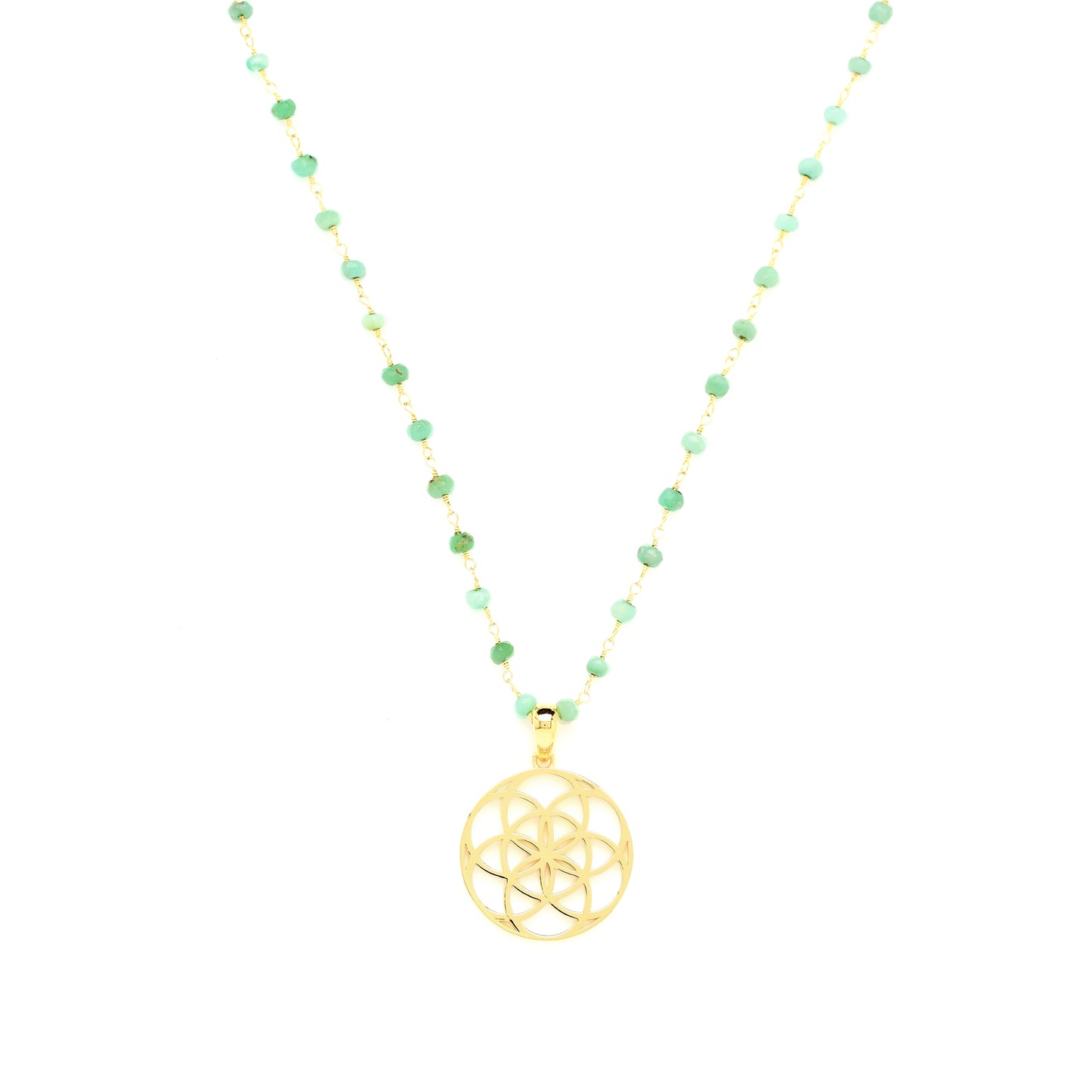 Self Love & Healing Seed of Life Chrysoprase Necklace, 18k Gold Finish