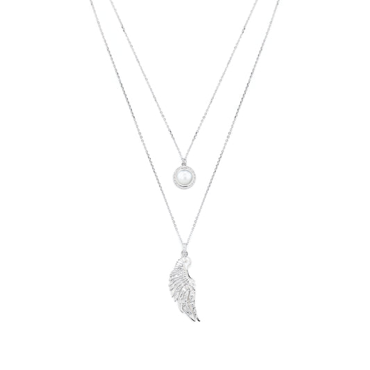 Archangel Gabriel Angel Of Communication Necklace, White Rhodium, Clear Quartz