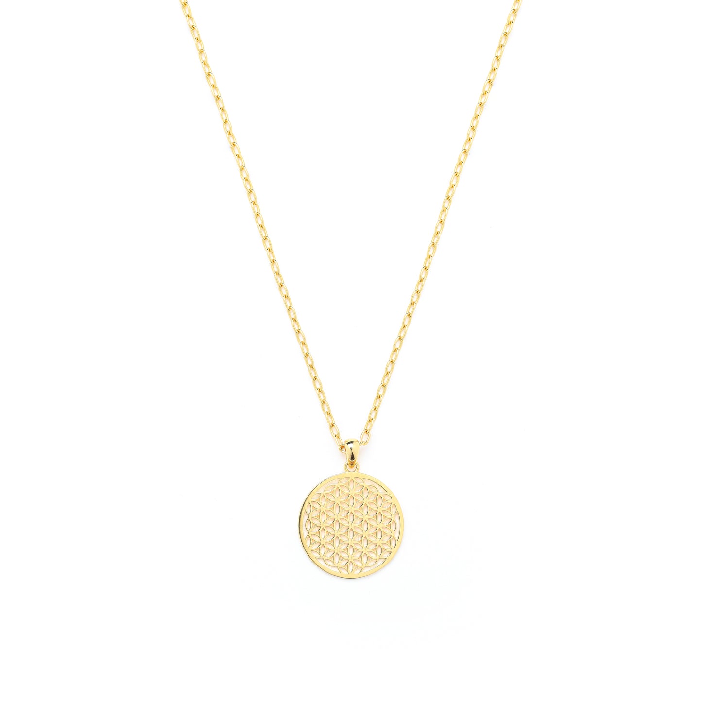 Flower of Life Necklace, 18K Gold Over Sterling Silver, Link Chain