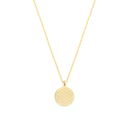 Flower of Life Necklace, 18K Gold Over Sterling Silver, Link Chain