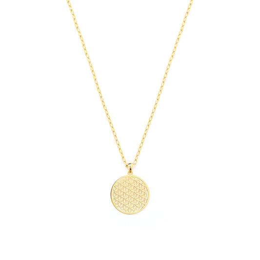 Flower of Life Necklace, 18K Gold Over Sterling Silver, Link Chain