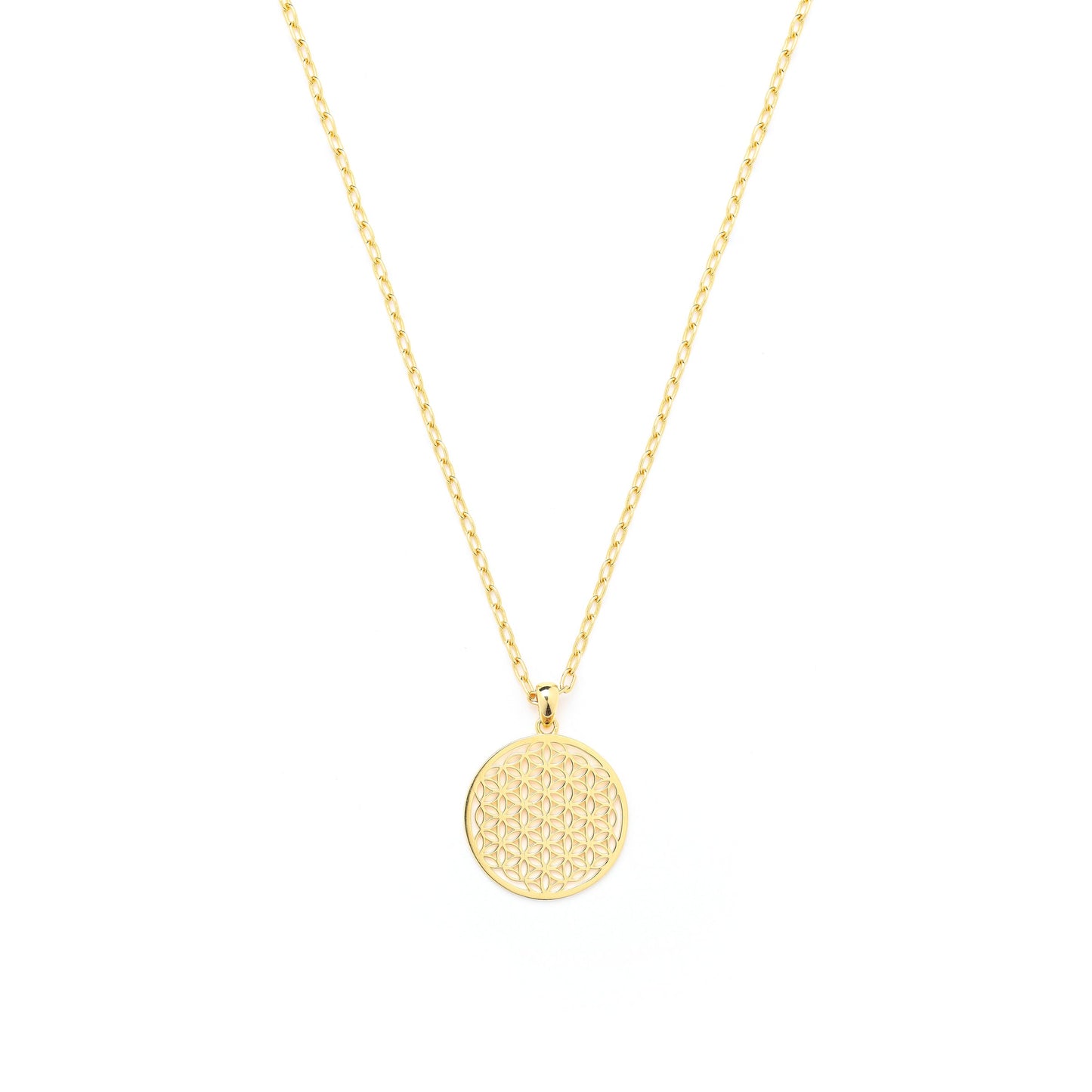 Flower Of Life Necklace, White Rhodium Over Sterling Silver, Link Chain