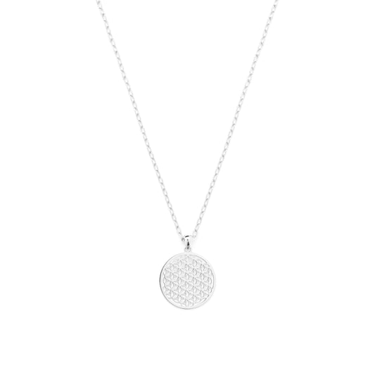 Flower Of Life Necklace, White Rhodium Over Sterling Silver, Link Chain