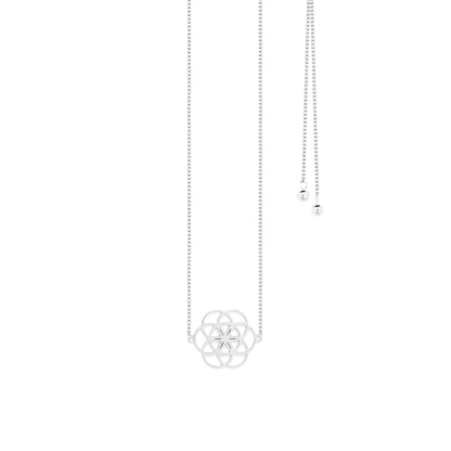 Seed of Life Choker/Y-Style Lariat, Reversible Necklace, White Rhodium