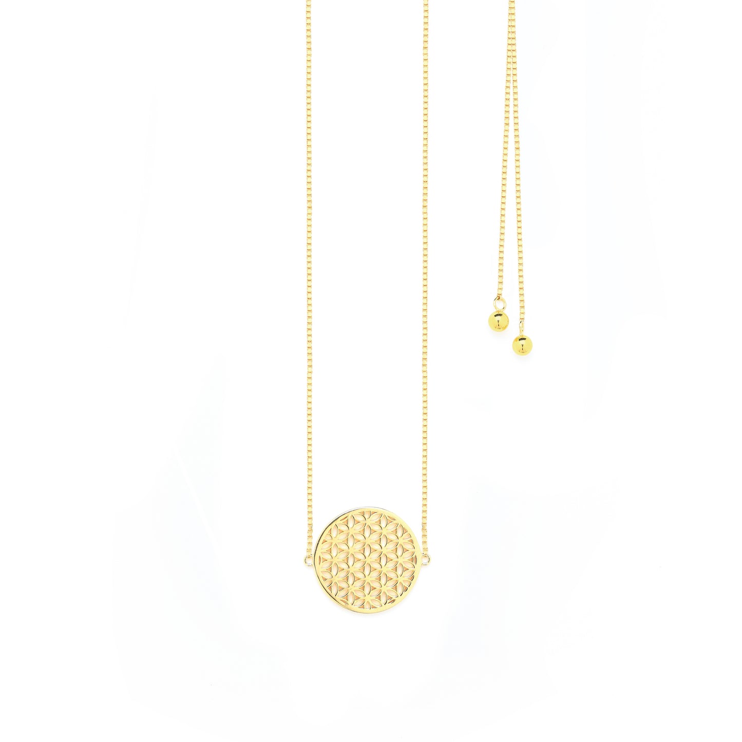 Flower of Life Choker/Y-Style Lariat, Reversible Necklace 18K Gold