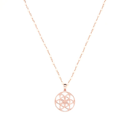 Seed of Life Feminine Power Amulet, White Chalcedony Chain, Rose Gold Plated